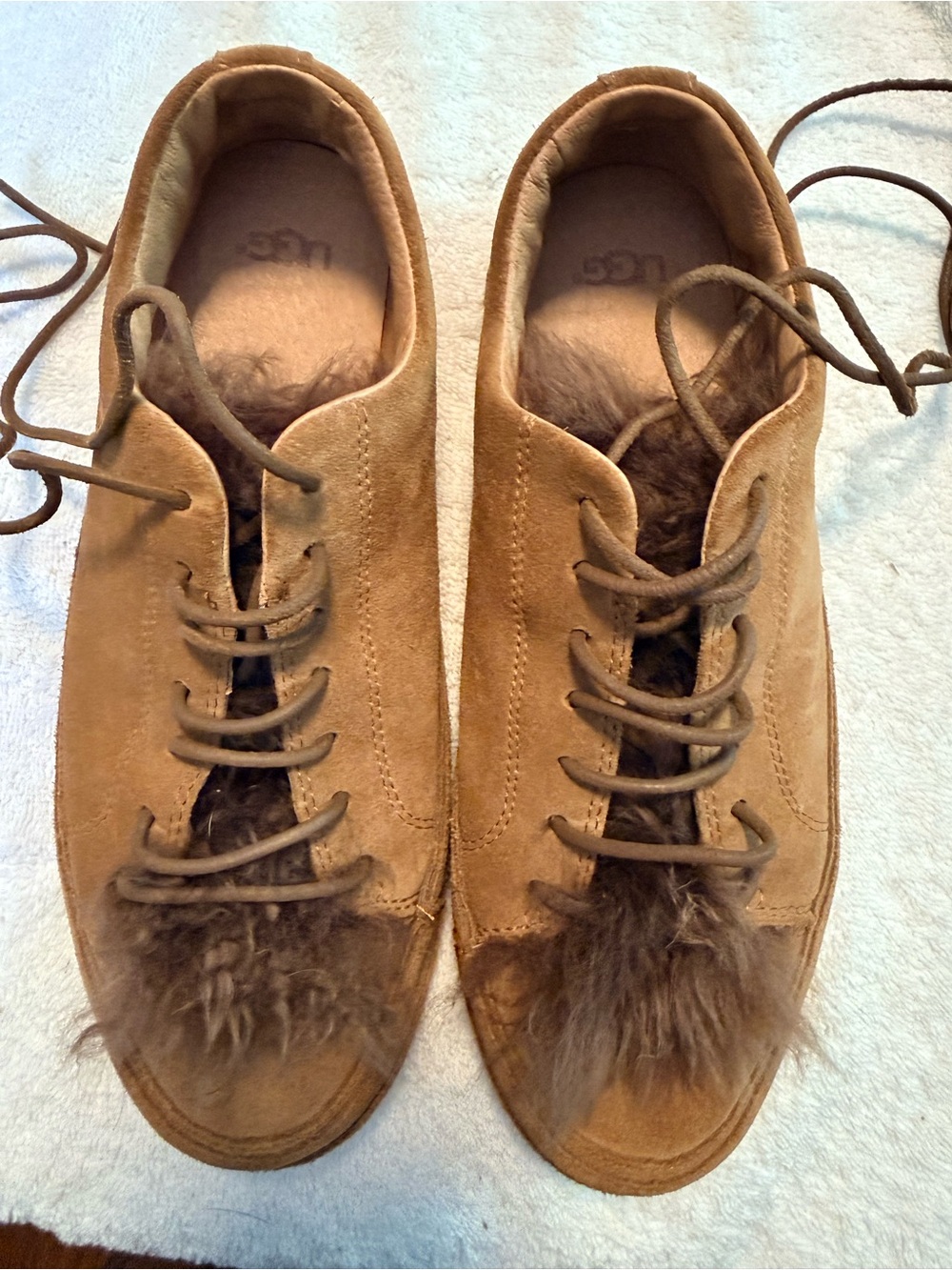 UGG Tan Suede Fur-Lined Lace-Up Sneakers